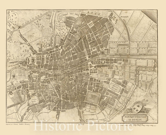 Map : Dublin, Ireland 1800, New plan of the city of Dublin , Antique Vintage Reproduction