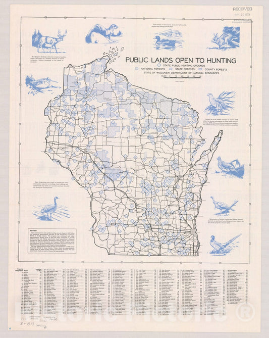 Map : Wisconsin 1979, Public lands open to hunting , Antique Vintage Reproduction
