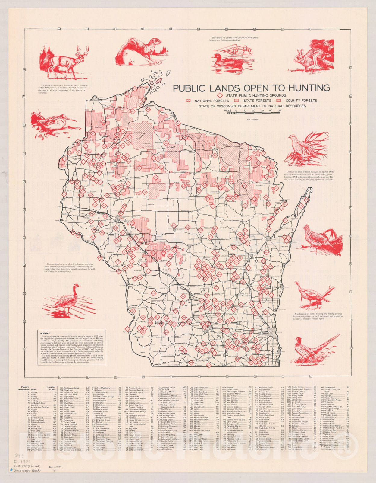 Map : Wisconsin 1981, Public lands open to hunting , Antique Vintage Reproduction