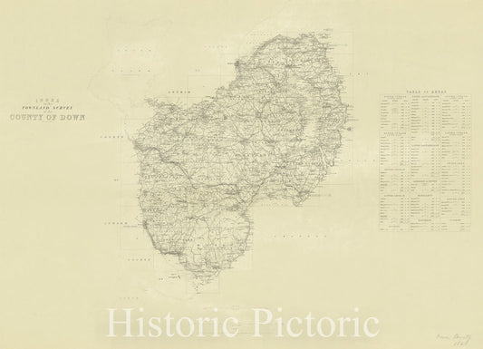 Map : Down, Northern Ireland 1863, Index to the Townland Survey of the County of Down , Antique Vintage Reproduction