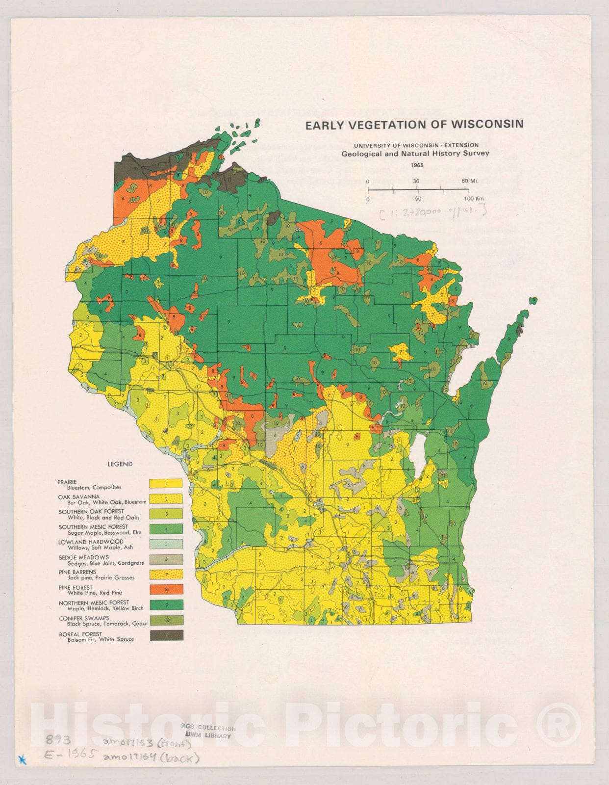 Map : Wiscosnin 1965, Early vegetation of Wisconsin , Antique Vintage Reproduction