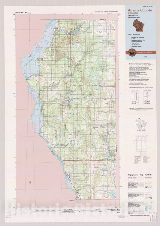 Map : Adams County, Wisconsin 1985, County map series (topographic), [Wisconsin] , Antique Vintage Reproduction