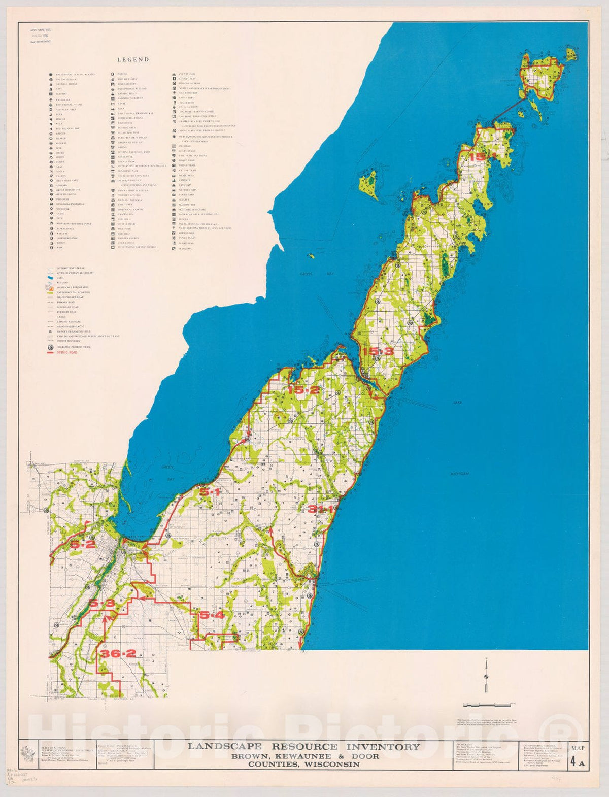 Map : Brown, Kewaunee & Door counties, Wisconsin 1964 2, Landscape resource inventory ... Wisconsin. , Antique Vintage Reproduction