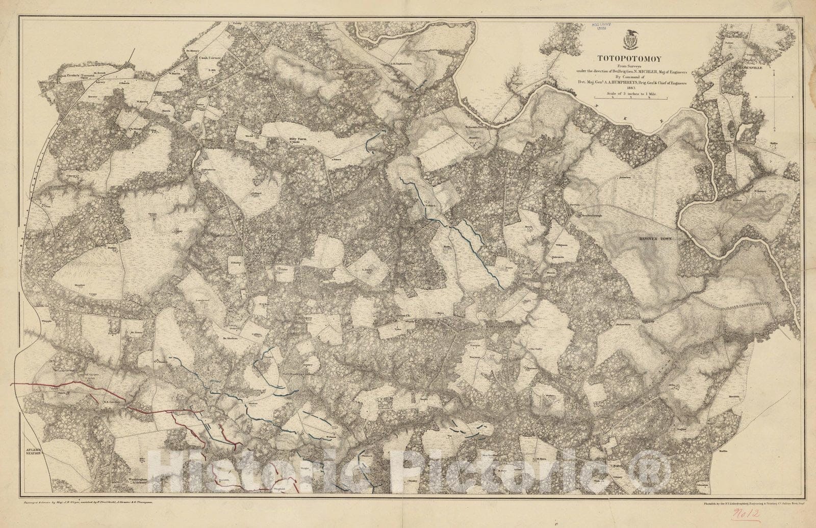 Map : Totopotomoy, Virginia 1867, Totopotomoy , Antique Vintage Reproduction