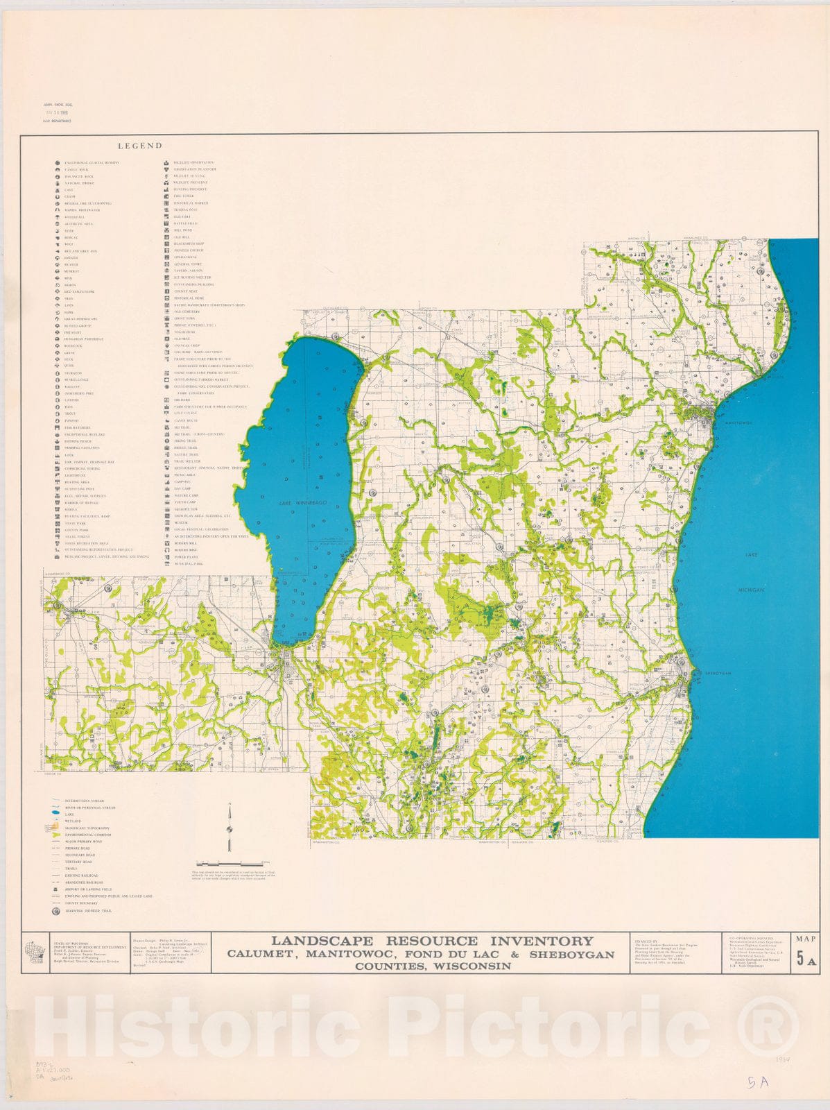 Map : Calumet, Manitowoc, Fond du Lac & Sheboygan counties, Wisconsin 1964 1, Landscape resource inventory ... Wisconsin. , Antique Vintage Reproduction