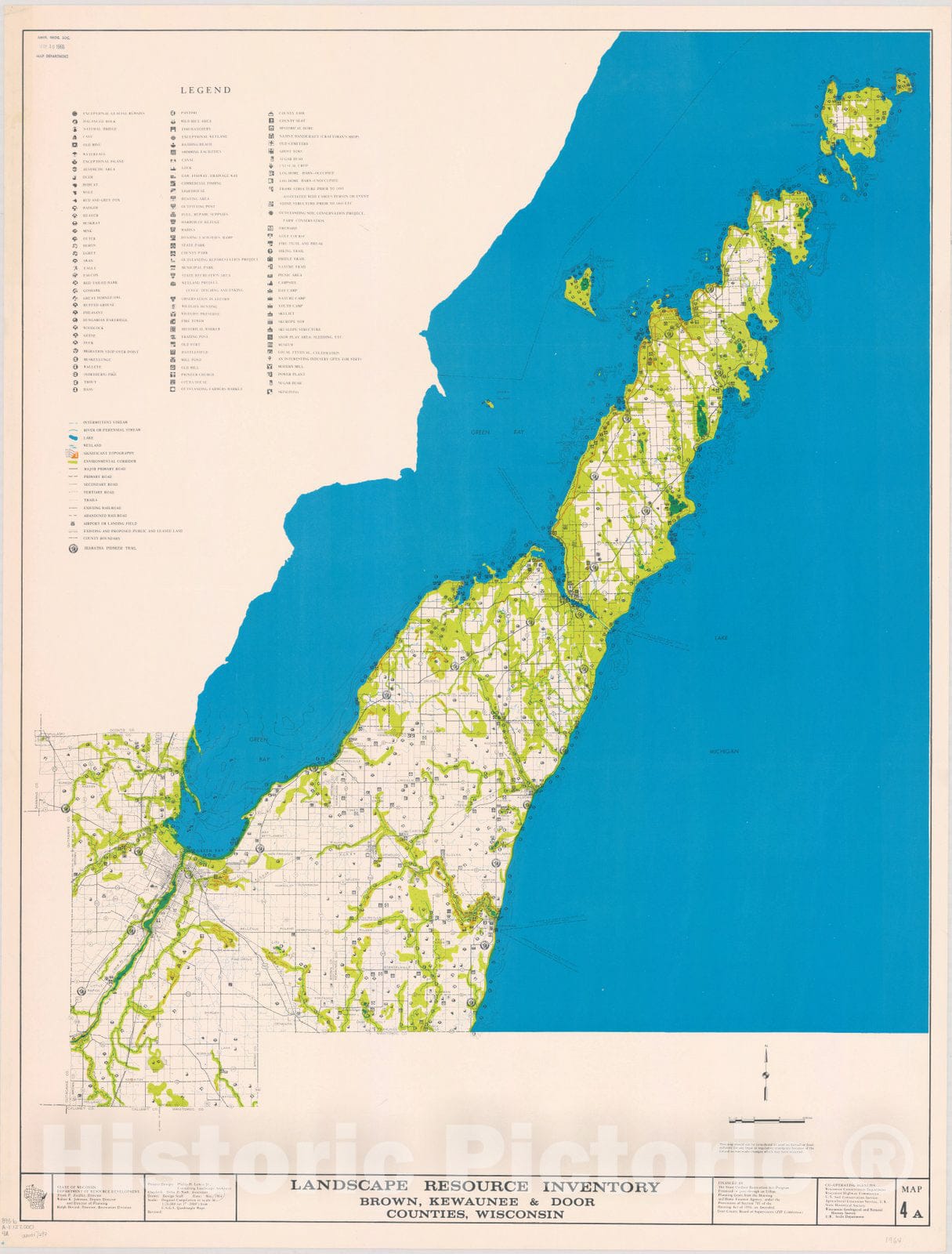 Map : Brown, Kewaunee & Door counties, Wisconsin 1964 1, Landscape resource inventory ... Wisconsin. , Antique Vintage Reproduction