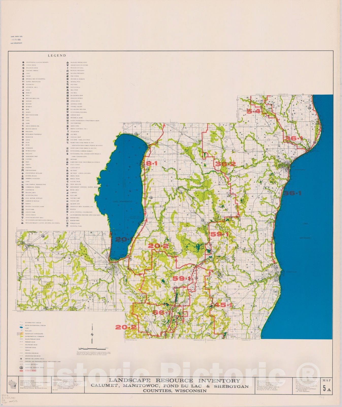 Map : Calumet, Manitowoc, Fond du Lac & Sheboygan counties, Wisconsin 1964 2, Landscape resource inventory ... Wisconsin. , Antique Vintage Reproduction