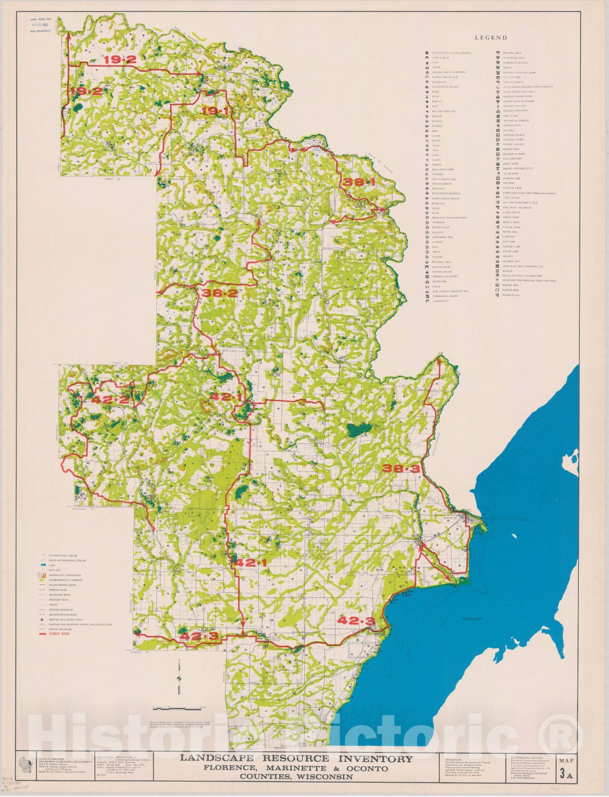 Map : Florence, Marinette, & Oconto counties, Wisconsin 1964 2, Landscape resource inventory ... Wisconsin. , Antique Vintage Reproduction