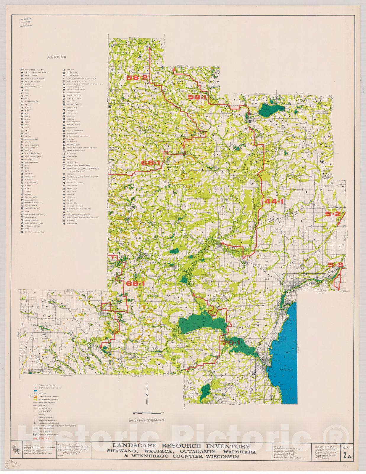 Map : Shawano, Waupaca, Outagamie, Waushara & Winnebago counties, Wisconsin 1964 2, Landscape resource inventory ... Wisconsin. , Antique Vintage Reproduction