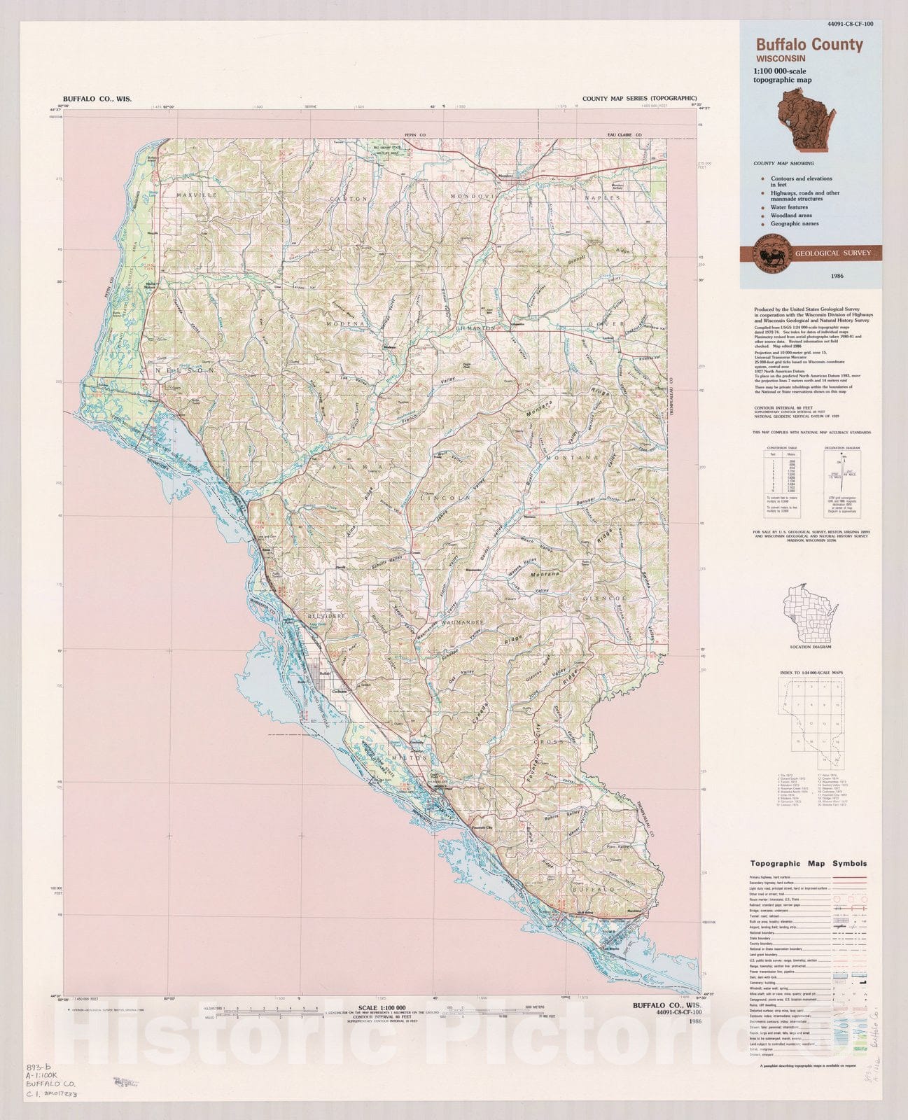 Map : Buffalo County, Wisconsin 1986 2, County map series (topographic), [Wisconsin] , Antique Vintage Reproduction