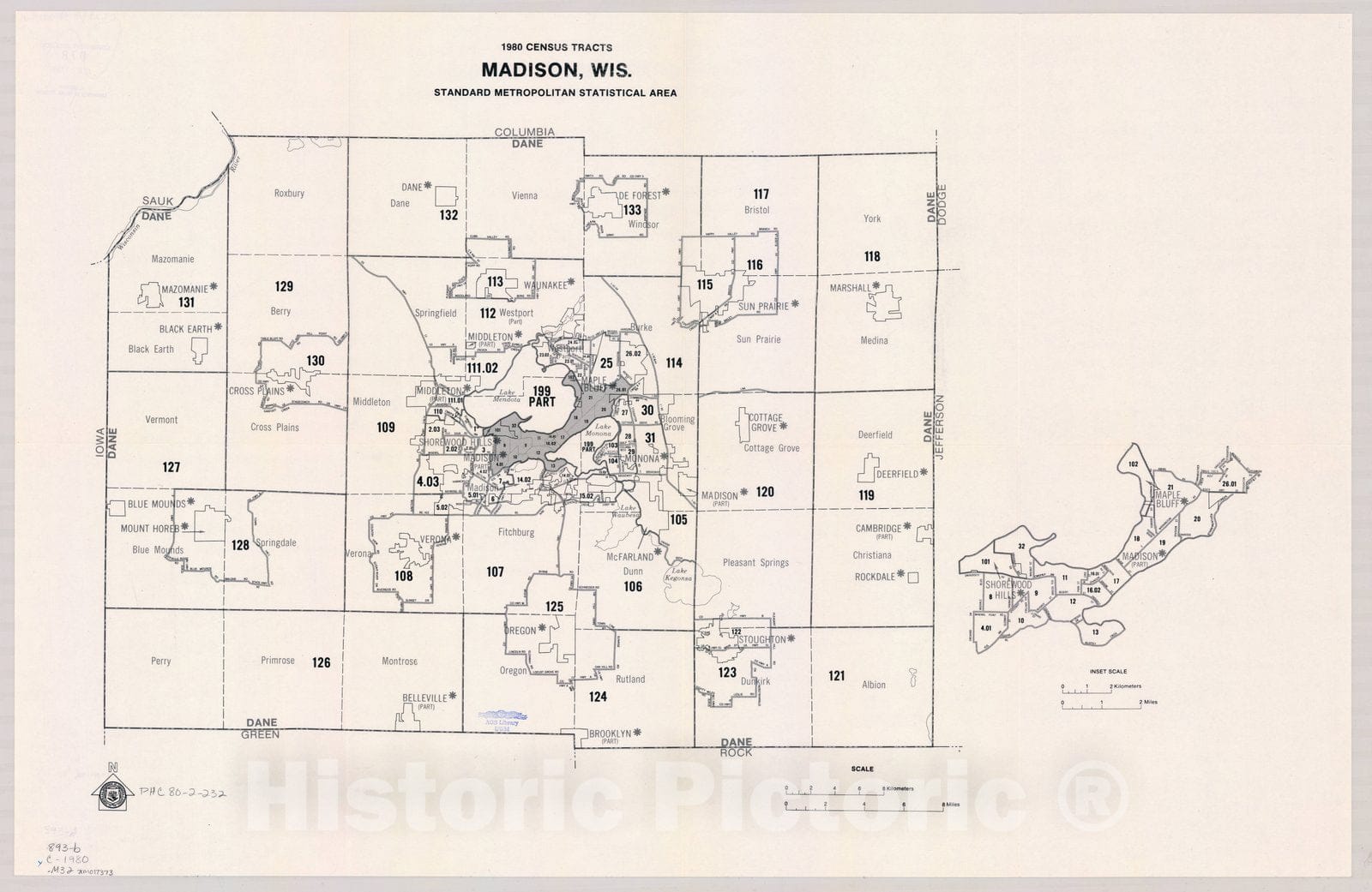 Historic Map : Madison, Wisconsin 1980, 1980 census of population and housing, census tracts : maps, Madison, Wis., standard metropolitan statistical area, Antique Vintage Reproduction