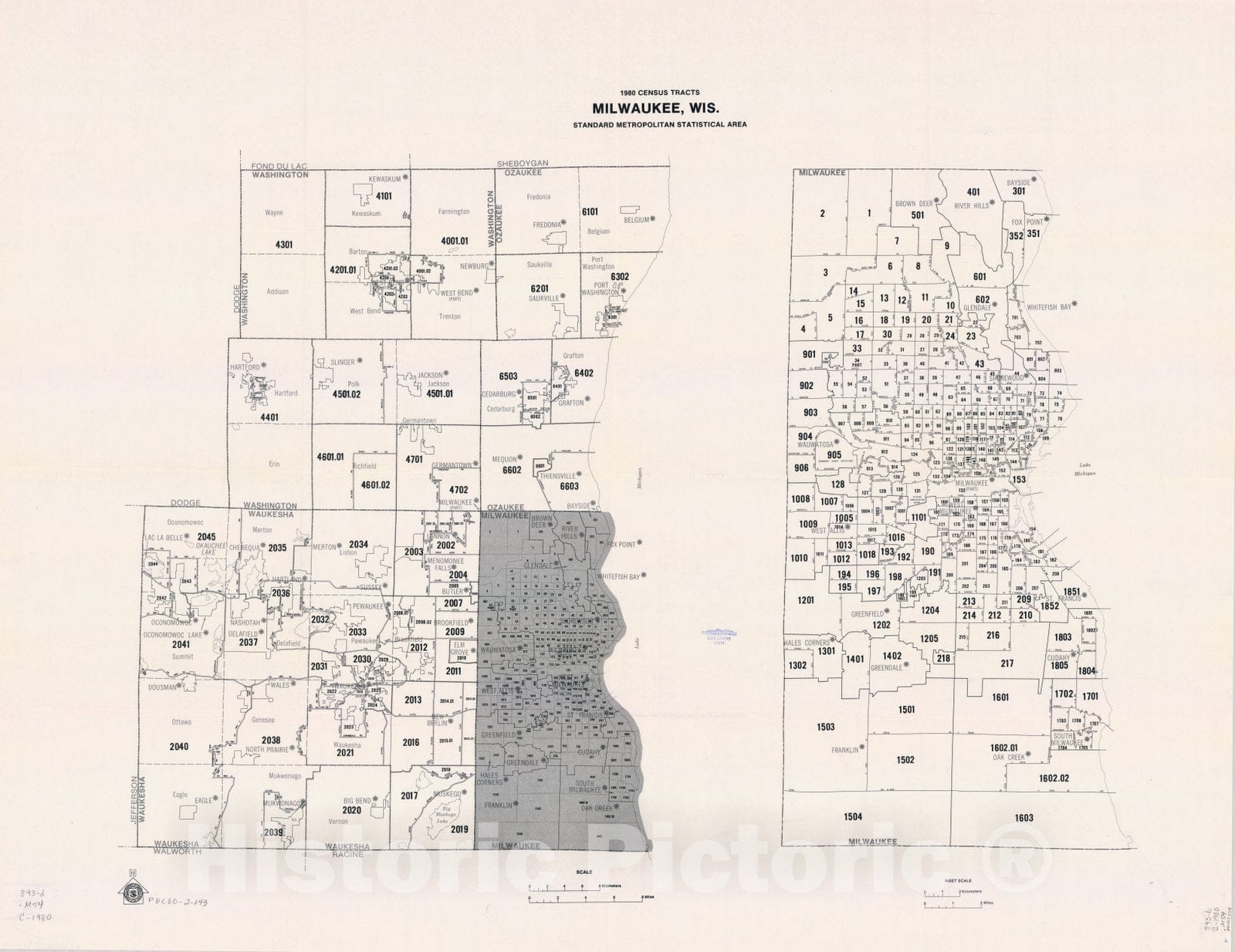 Map : Milwaukee, Wisconsin 1980, 1980 census tracts, standard metropolitan statistical area : Milwaukee, Wis, Antique Vintage Reproduction