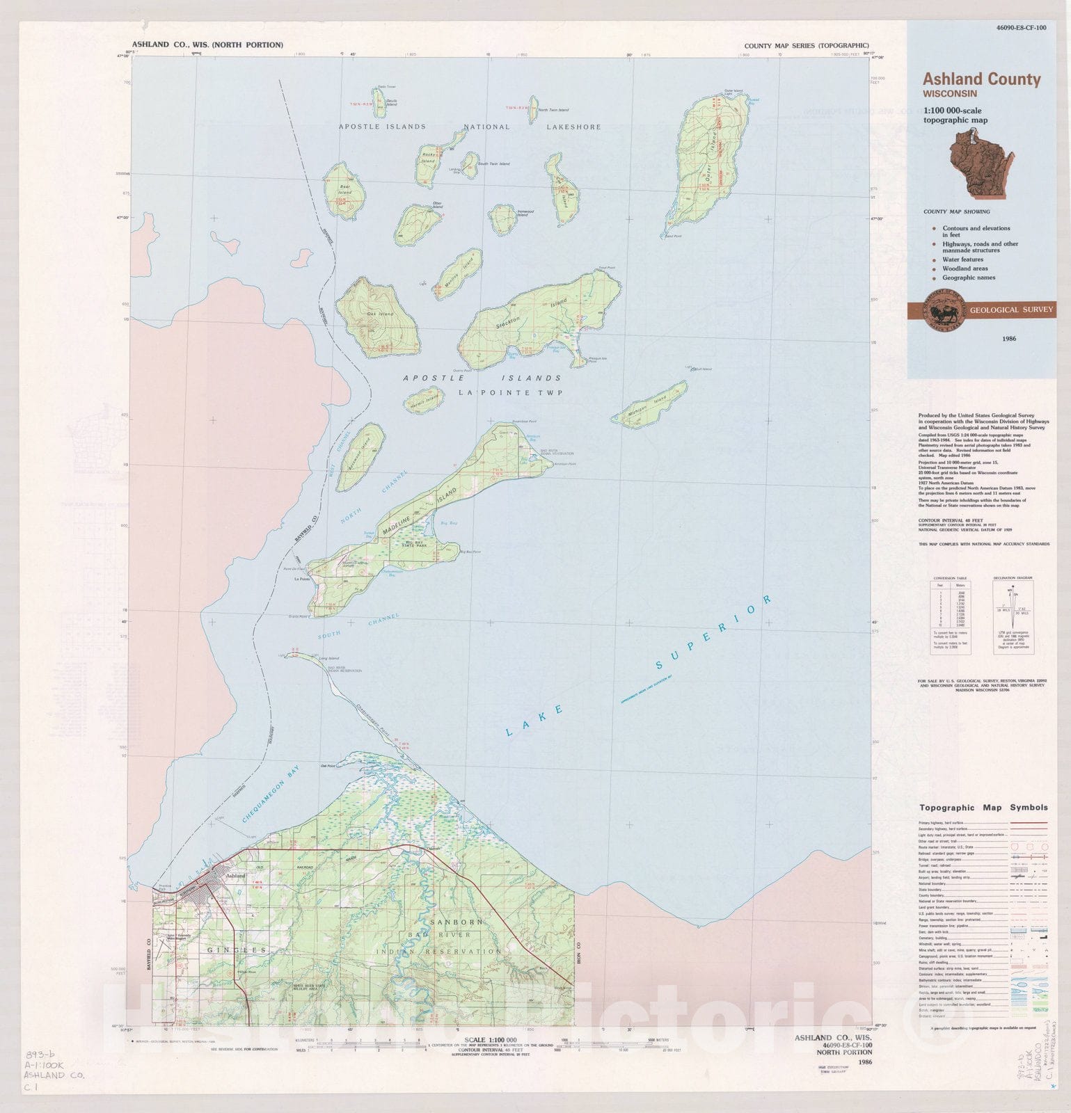 Map : Ashland county, Wisconsin 1986 2, County map series (topographic), [Wisconsin] , Antique Vintage Reproduction