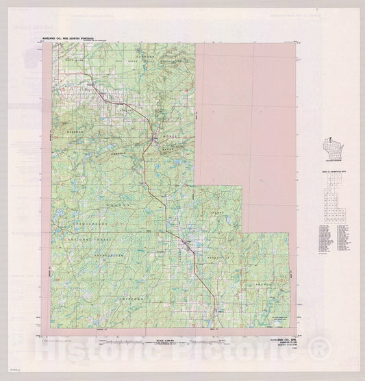 Map : Ashland county, Wisconsin 1986 1, County map series (topographic), [Wisconsin] , Antique Vintage Reproduction