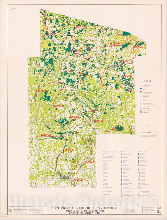 Map : Vilas, Oneida & Lincoln counties, Wisconsin 1964 2, Landscape resource inventory ... Wisconsin. , Antique Vintage Reproduction