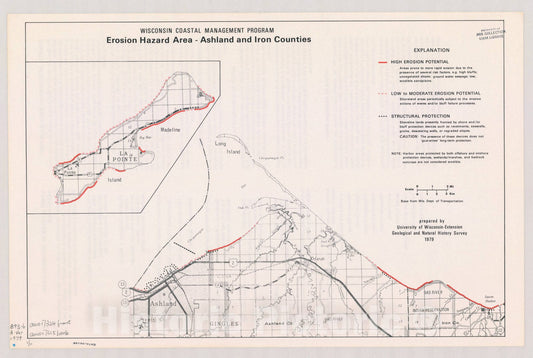 Map : Ashland and Iron counties, Wisconsin 1979 1, Erosion hazard areas , Antique Vintage Reproduction