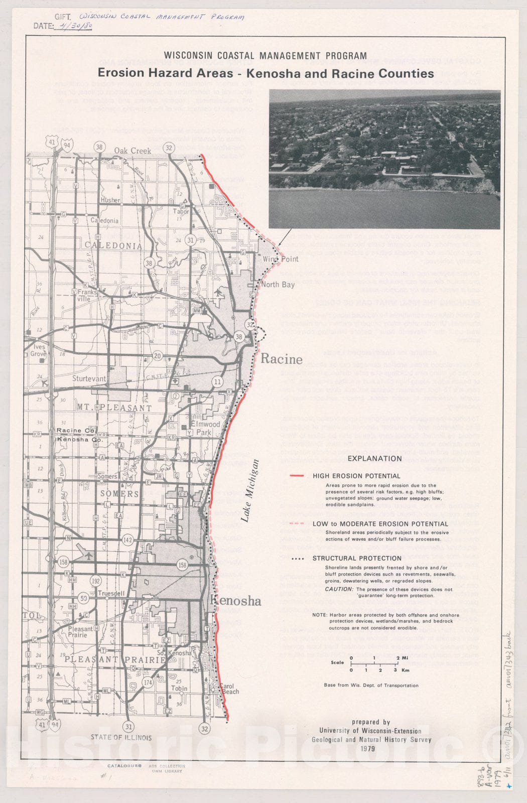 Map : Kenosha and Racine counties, Wisconsin 1979 1, Erosion hazard areas , Antique Vintage Reproduction
