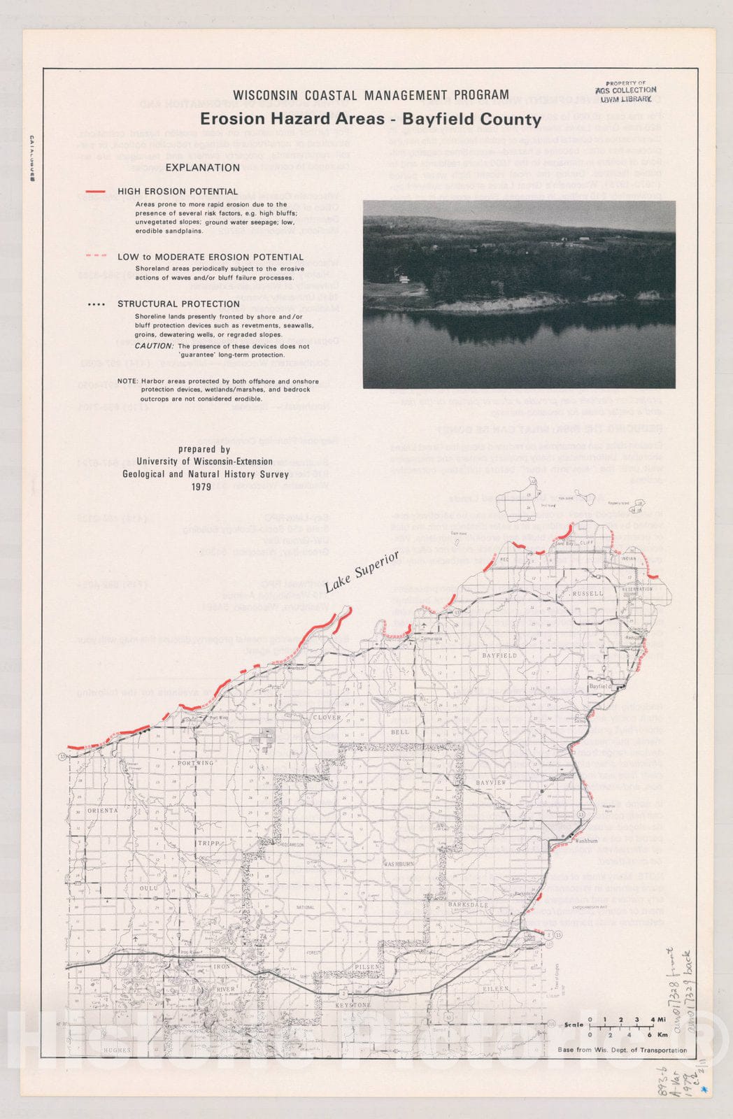 Map : Bayfield County, Wisconsin 1979 1, Erosion hazard areas , Antique Vintage Reproduction