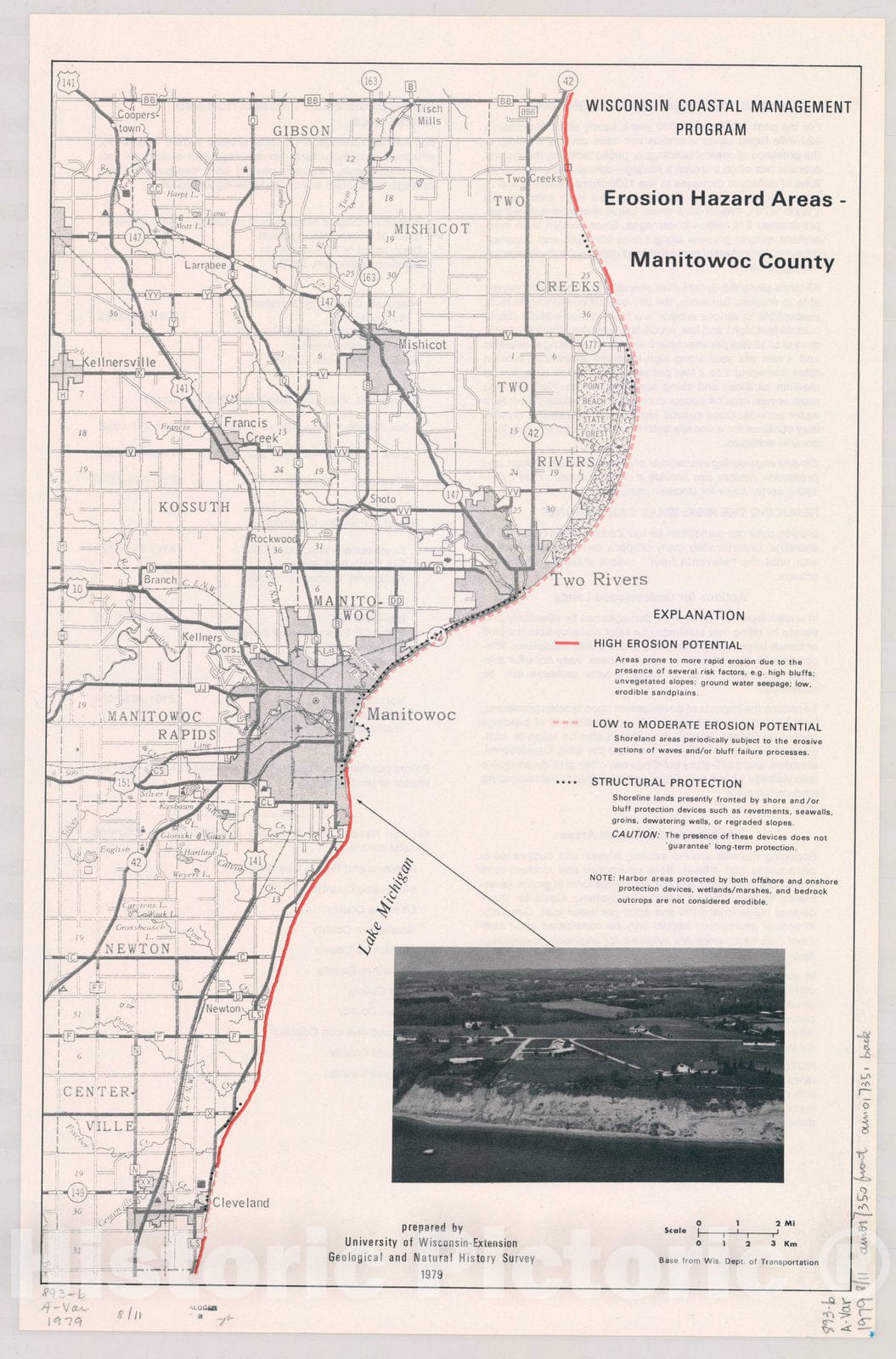Map : Manitowoc County, Wisconsin 1979 1, Erosion hazard areas , Antique Vintage Reproduction
