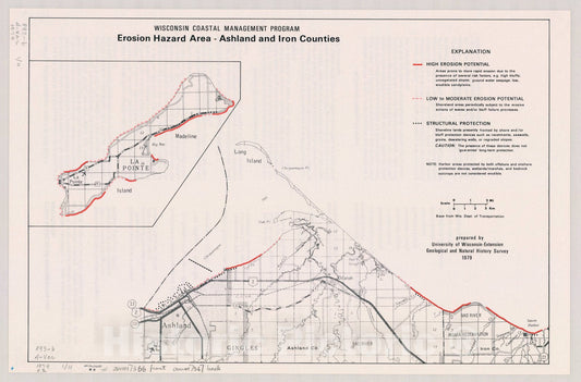 Map : Ashland and Iron counties, Wisconsin 1979 2, Erosion hazard areas , Antique Vintage Reproduction