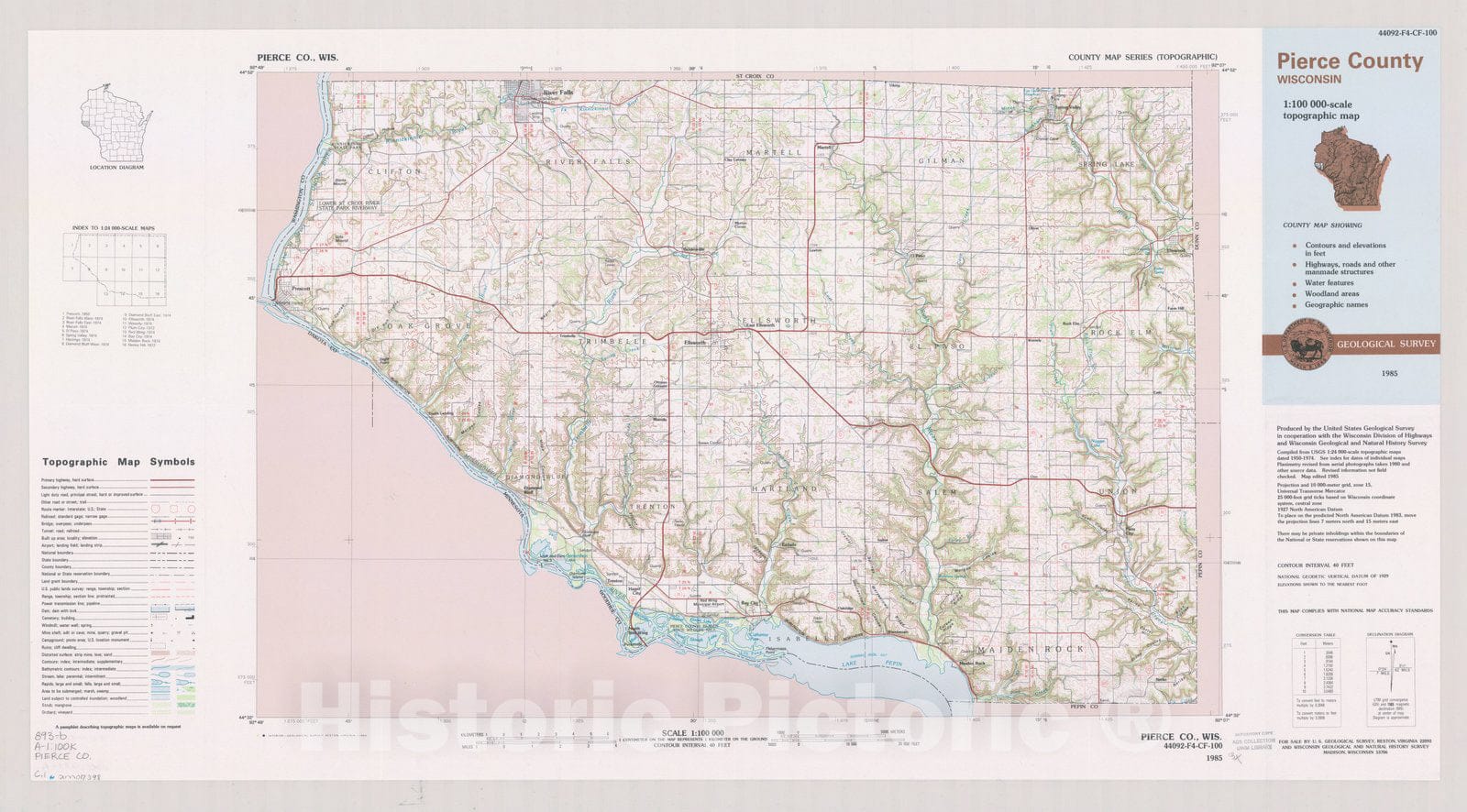 Map : Pierce County, Wisconsin 1985, County map series (topographic), [Wisconsin] , Antique Vintage Reproduction