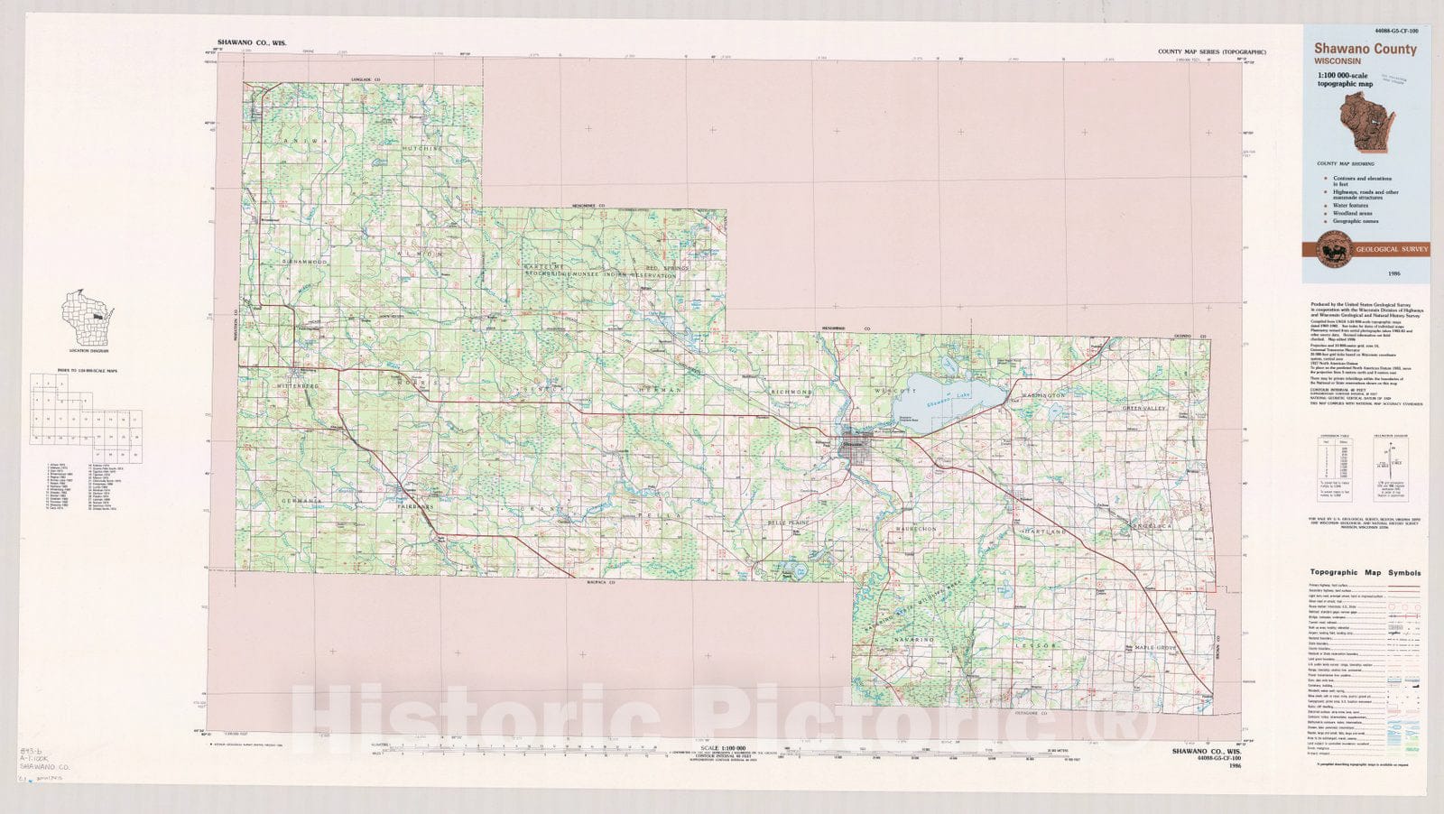 Map : Shawano County, Wisconsin 1986, County map series (topographic), [Wisconsin] , Antique Vintage Reproduction