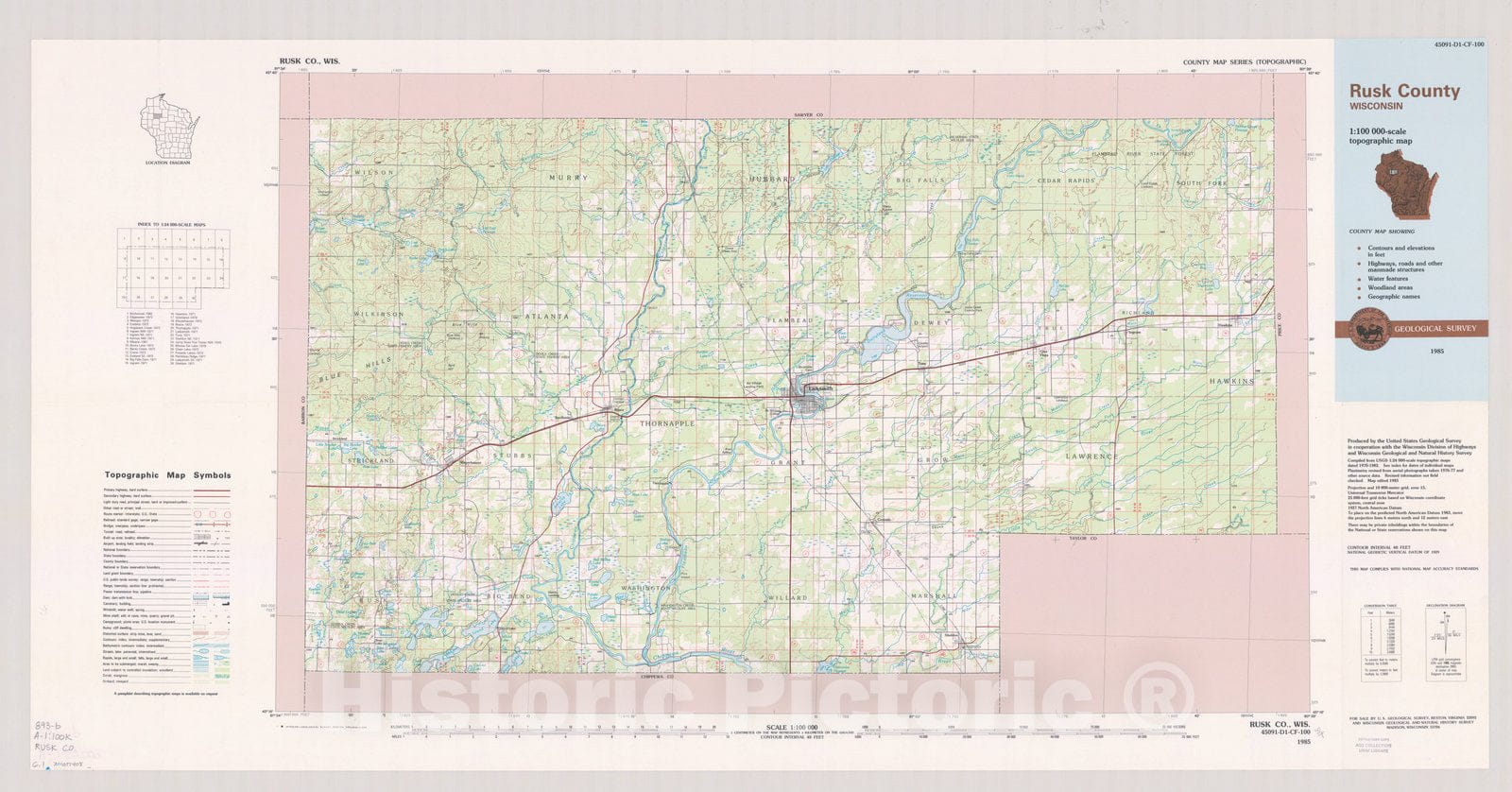 Map : Rusk County, Wisconsin 1985, County map series (topographic), [Wisconsin] , Antique Vintage Reproduction