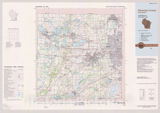 Map : Waukesha County, Wisconsin 1986, County map series (topographic), [Wisconsin] , Antique Vintage Reproduction