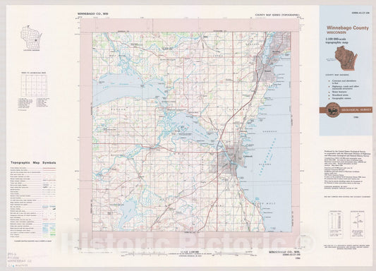 Map : Winnebago County, Wisconsin 1986, County map series (topographic), [Wisconsin] , Antique Vintage Reproduction