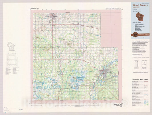 Map : Wood County, Wisconsin 1985, County map series (topographic), [Wisconsin] , Antique Vintage Reproduction