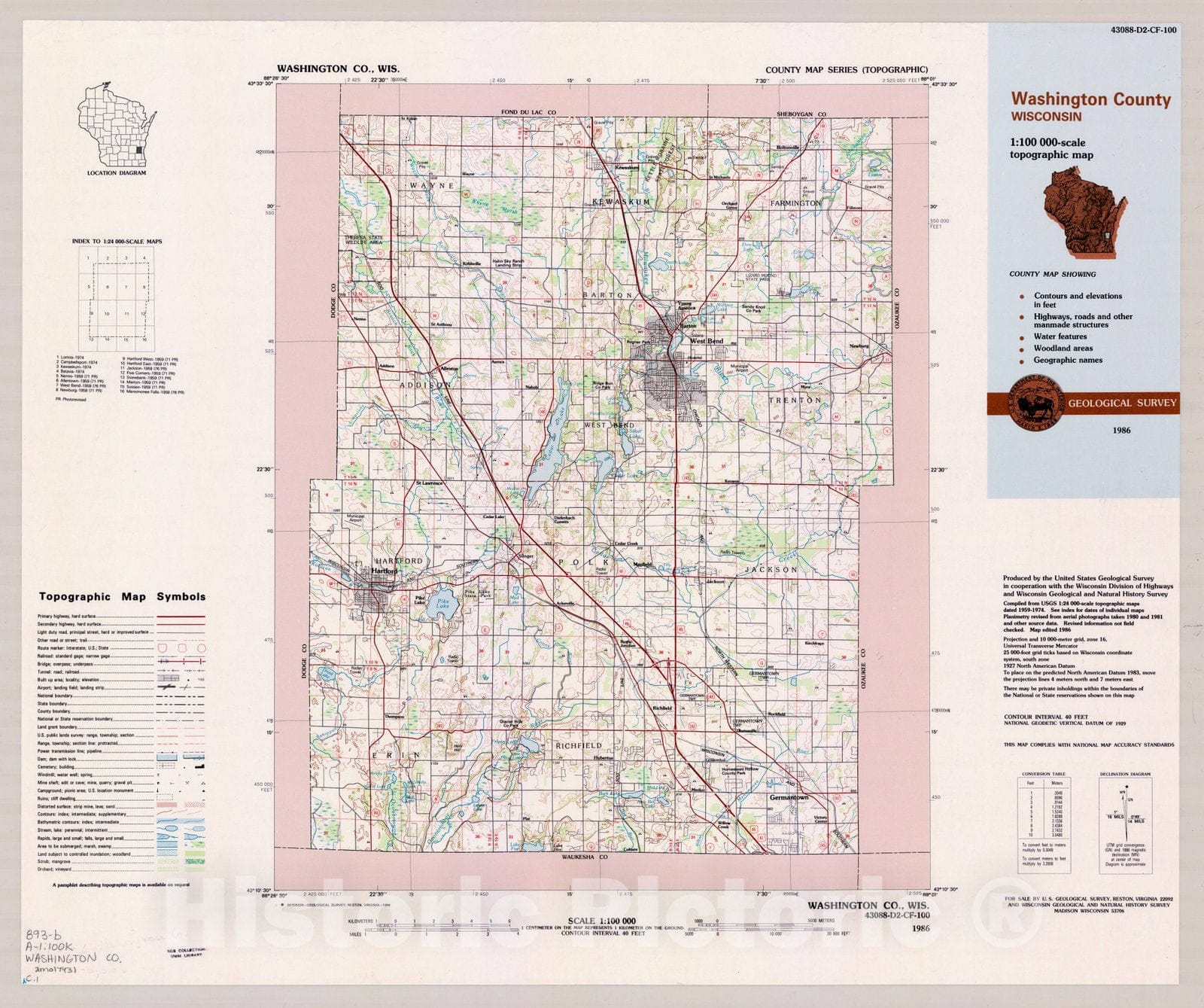 Map : Washburn County, Wisconsin 1986 2, County map series (topographic), [Wisconsin] , Antique Vintage Reproduction