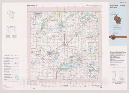 Map : Walworth County, Wisconsin 1986, County map series (topographic), [Wisconsin] , Antique Vintage Reproduction