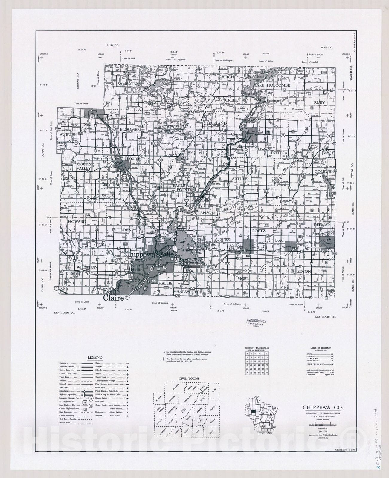 Map : Chippewa County, Wisconsin 1984, [Wisconsin county transportation maps] , Antique Vintage Reproduction