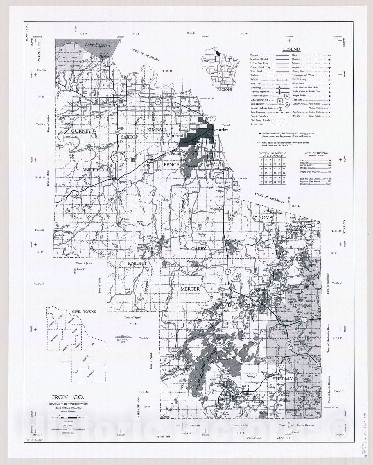 Map : Iron County, Wisconsin 1984 1, [Wisconsin county transportation maps] , Antique Vintage Reproduction