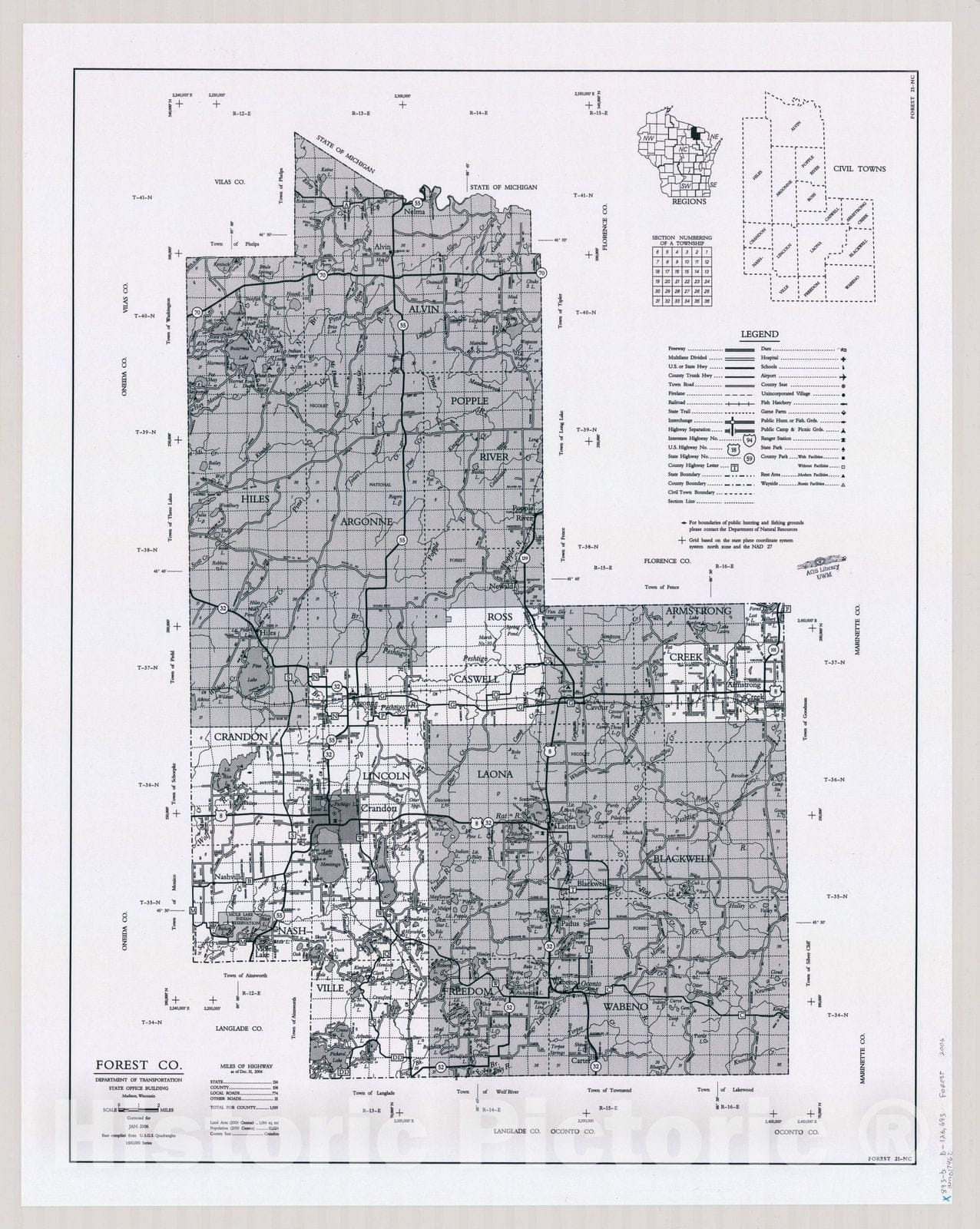 Map : Forest County, Wisconsin 1984 2, [Wisconsin county transportation maps] , Antique Vintage Reproduction