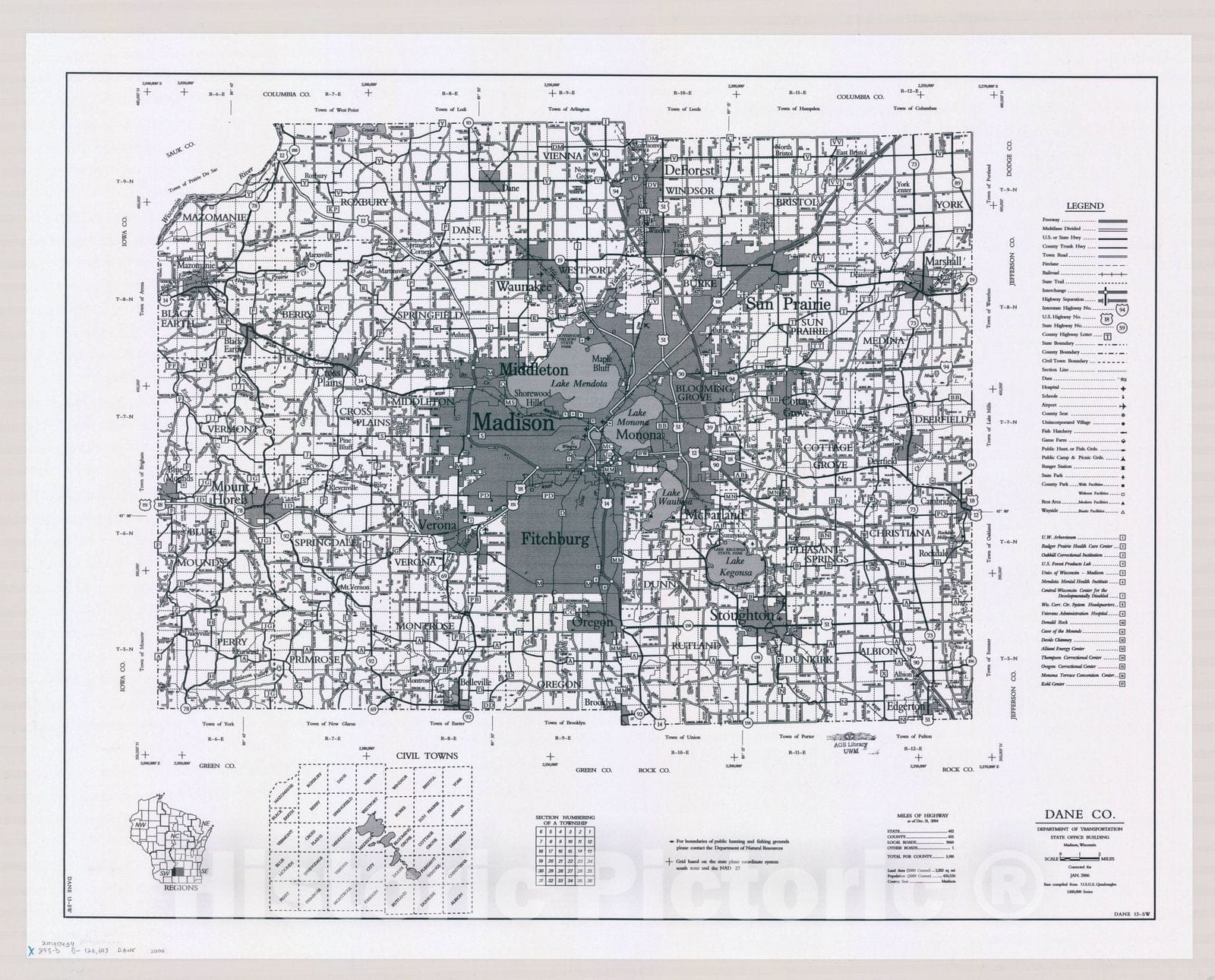 Map : Dane County, Wisconsin 1984 1, [Wisconsin county transportation maps] , Antique Vintage Reproduction