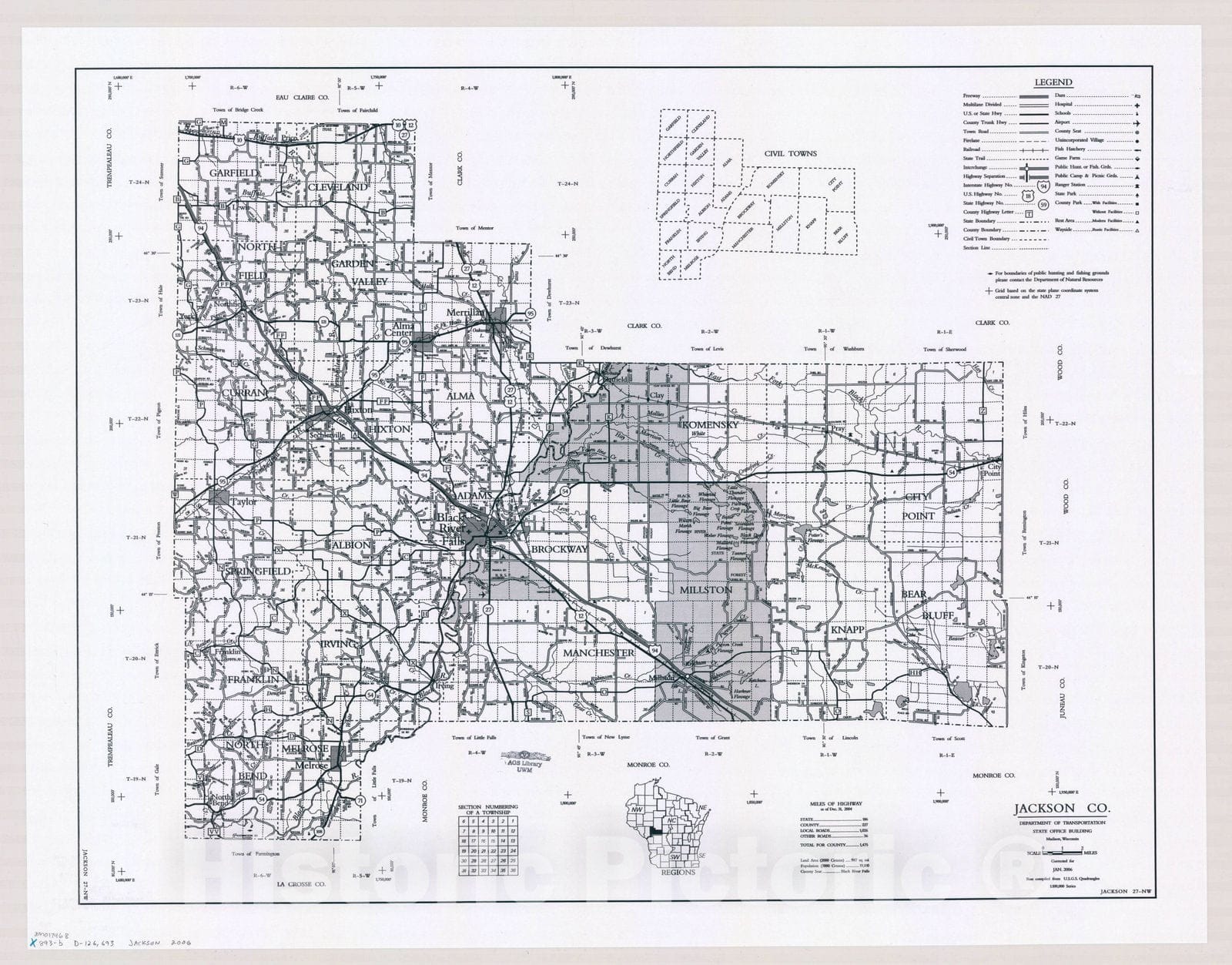 Map : Jackson County, Wisconsin 1984 2, [Wisconsin county transportation maps] , Antique Vintage Reproduction