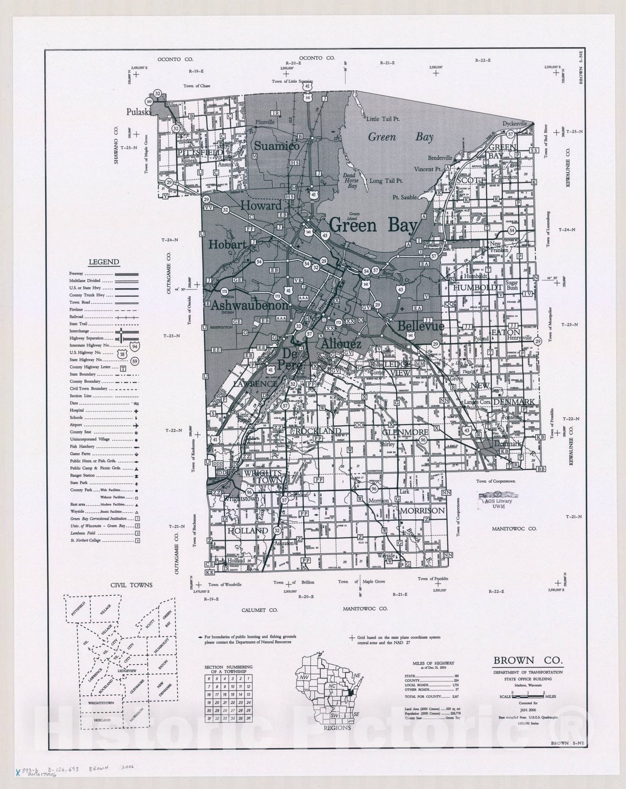 Map : Brown County, Wisconsin 1984 1, [Wisconsin county transportation maps] , Antique Vintage Reproduction