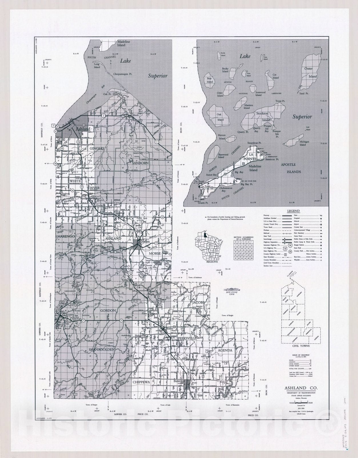 Map : Ashland County, Wisconsin 1984 1, [Wisconsin county transportation maps] , Antique Vintage Reproduction