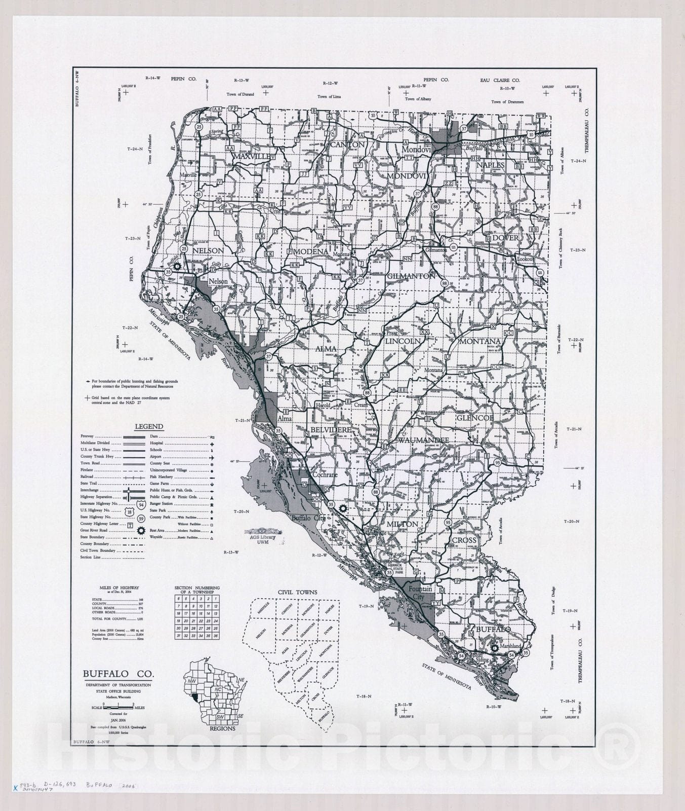 Map : Buffalo County, Wisconsin 1984 1, [Wisconsin county transportation maps] , Antique Vintage Reproduction