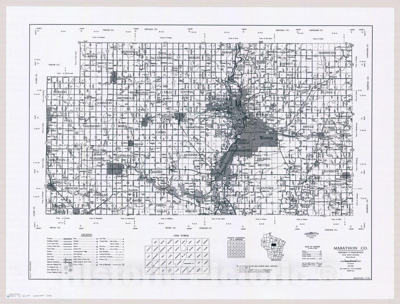 Map : Marathon County, Wisconsin 2006, [Wisconsin county transportation maps] , Antique Vintage Reproduction