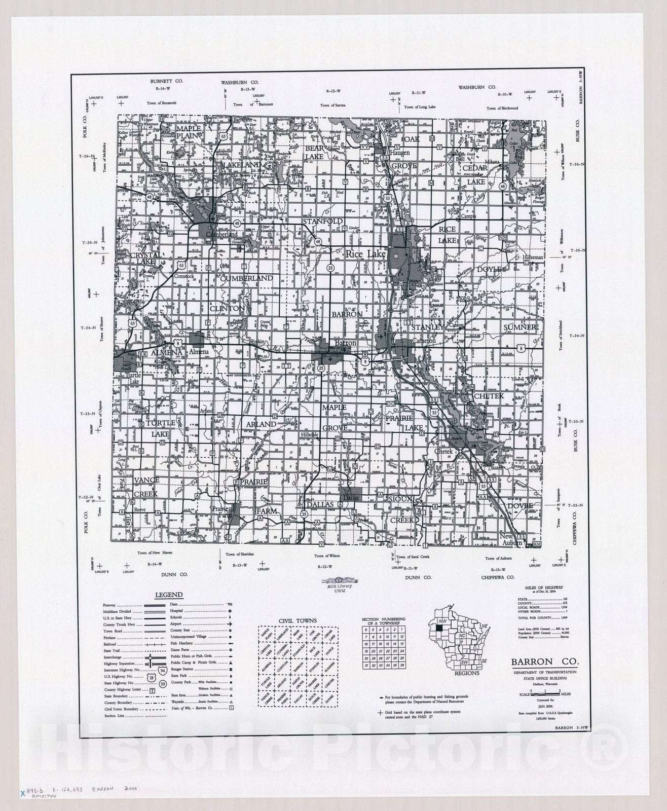 Map : Barron County, Wisconsin 1984 1, [Wisconsin county transportation maps] , Antique Vintage Reproduction