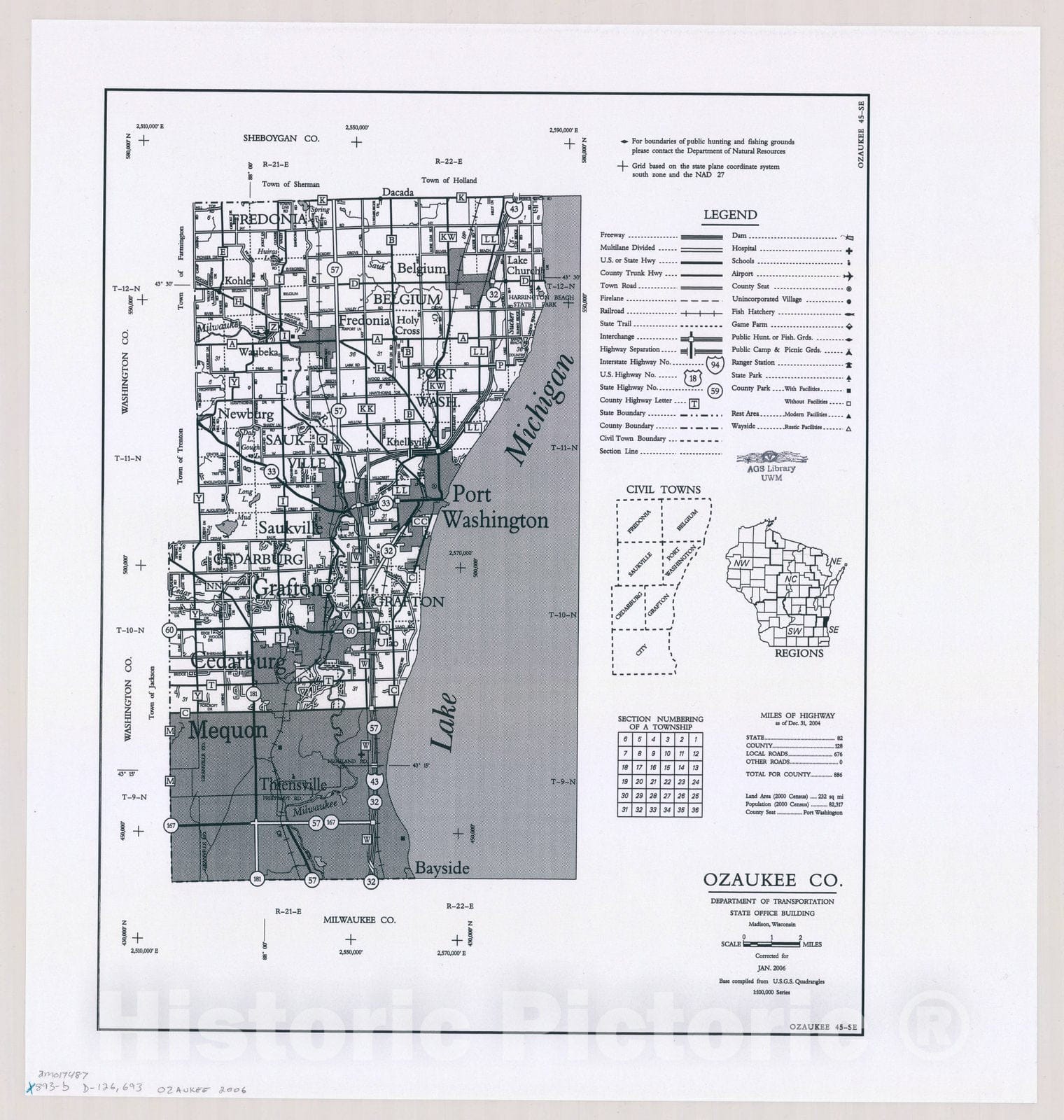 Map : Ozaukee County, Wisconsin 2006, [Wisconsin county transportation maps] , Antique Vintage Reproduction
