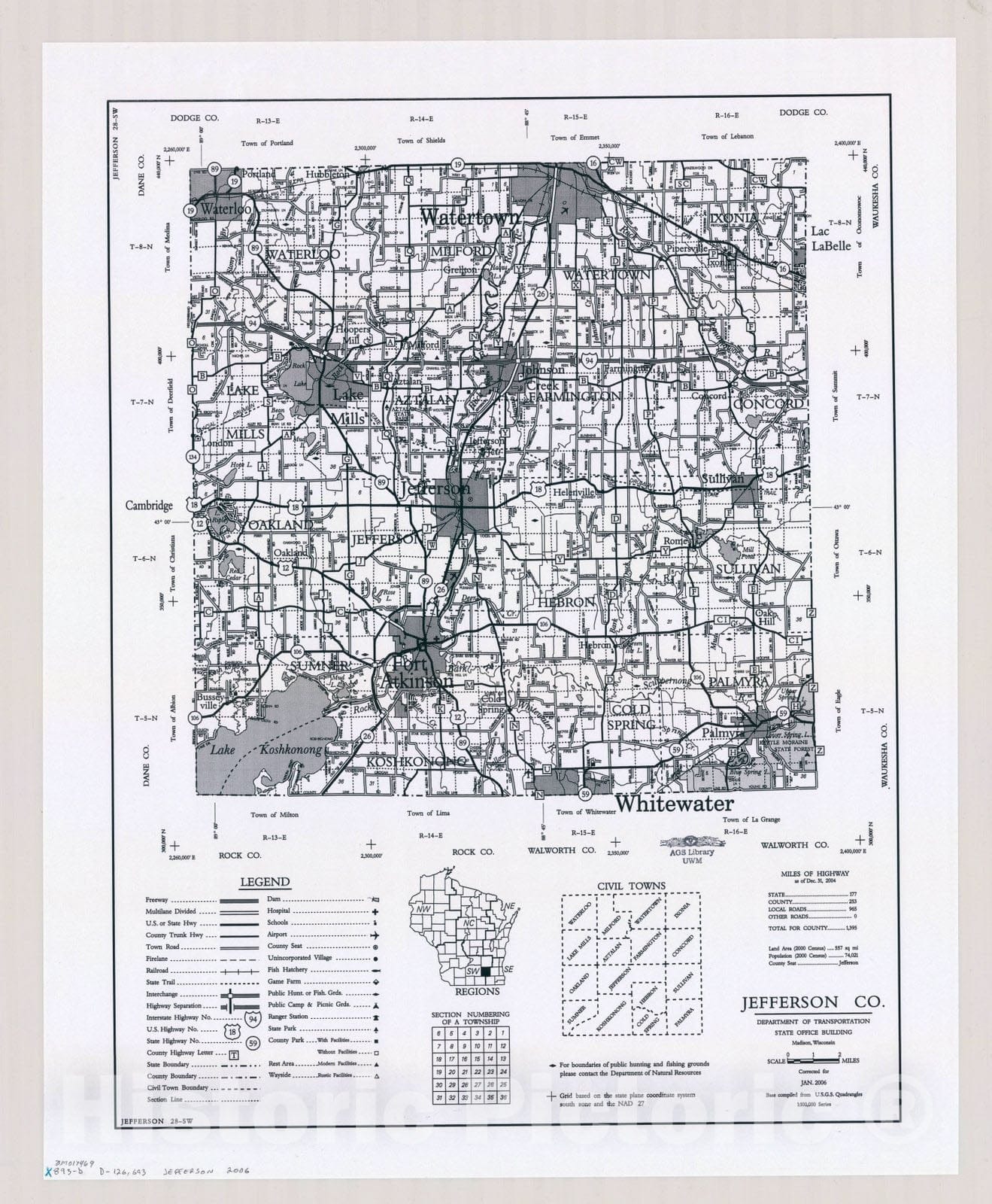 Map : Jefferson County, Wisconsin 1984 1, [Wisconsin county transportation maps] , Antique Vintage Reproduction