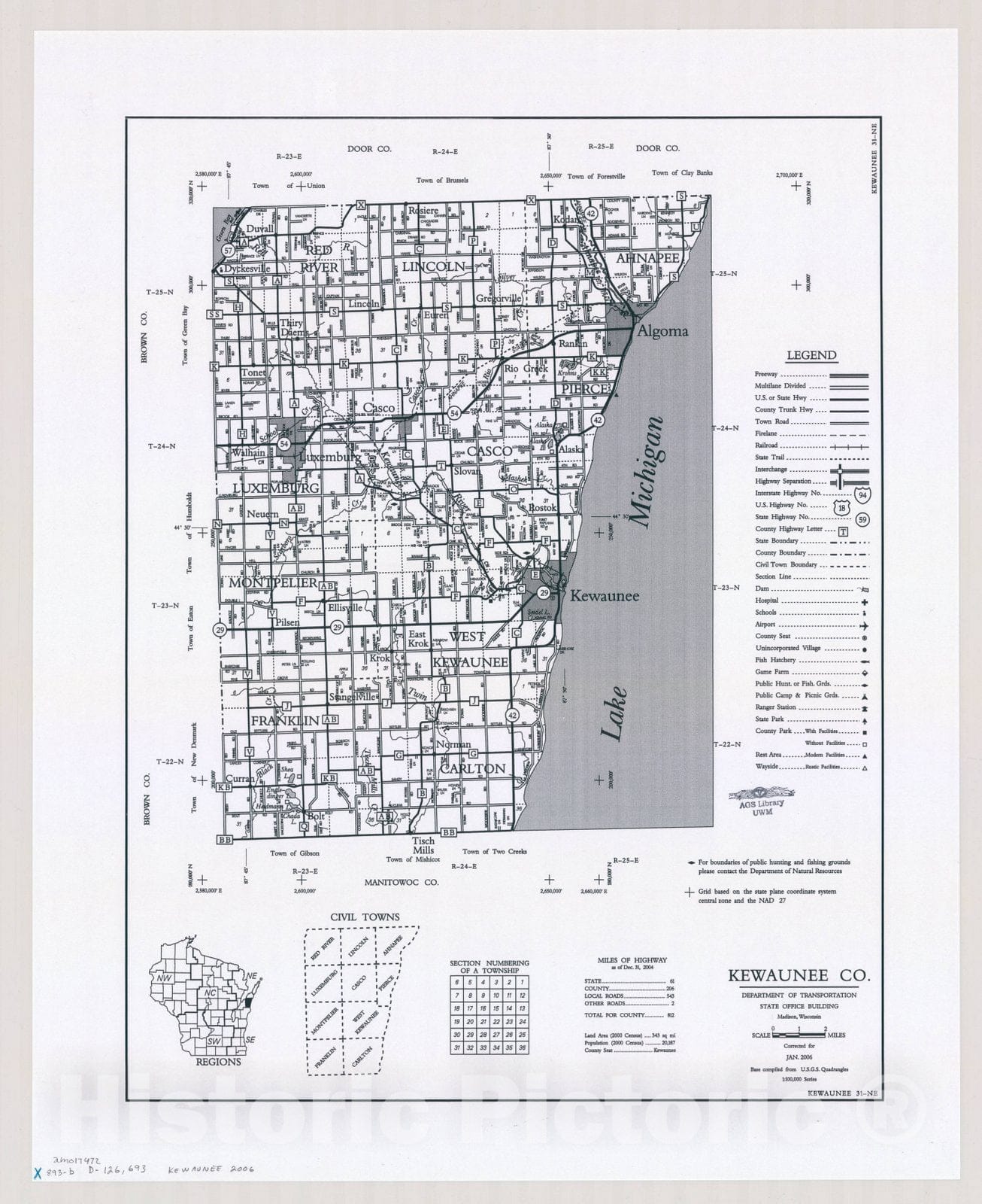 Map : Kewaunee County, Wisconsin 2006, [Wisconsin county transportation maps] , Antique Vintage Reproduction