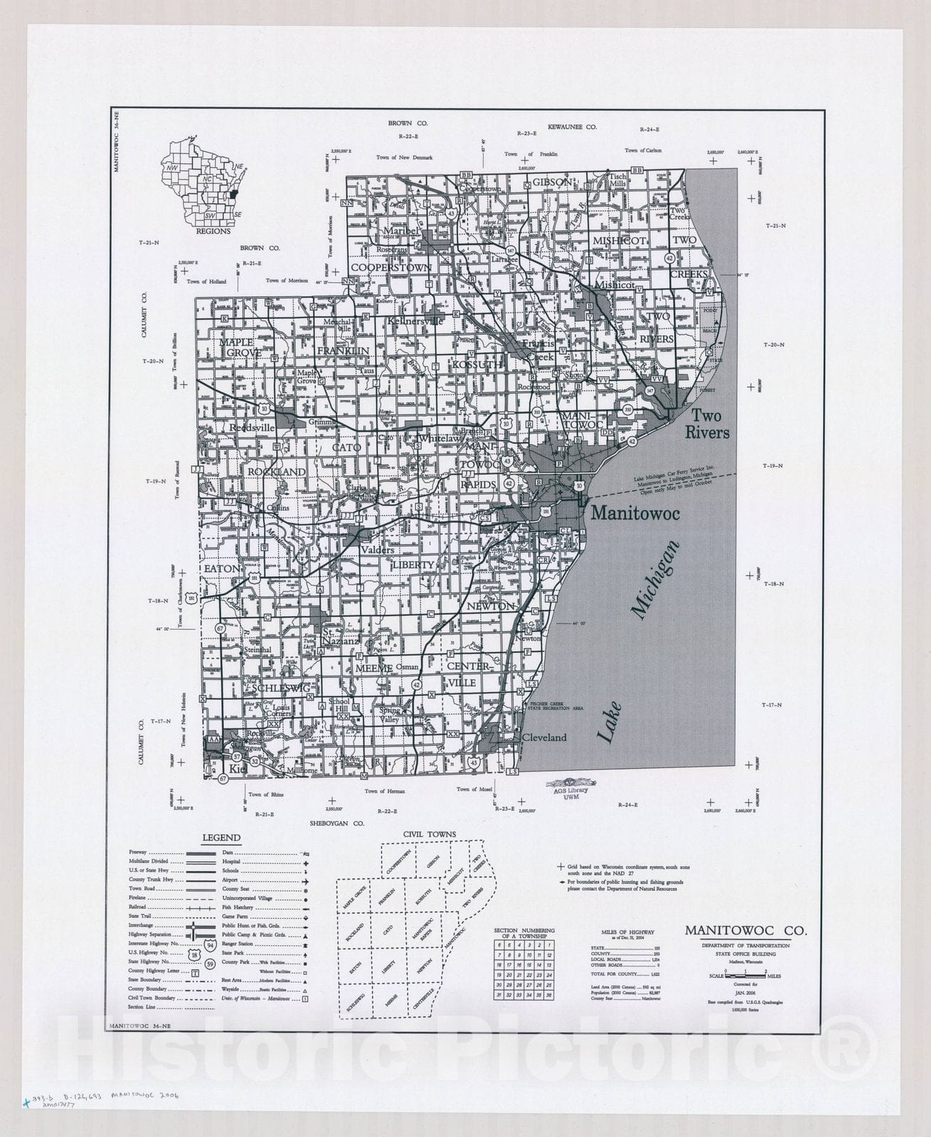 Map : Manitowoc County, Wisconsin 2006, [Wisconsin county transportation maps] , Antique Vintage Reproduction