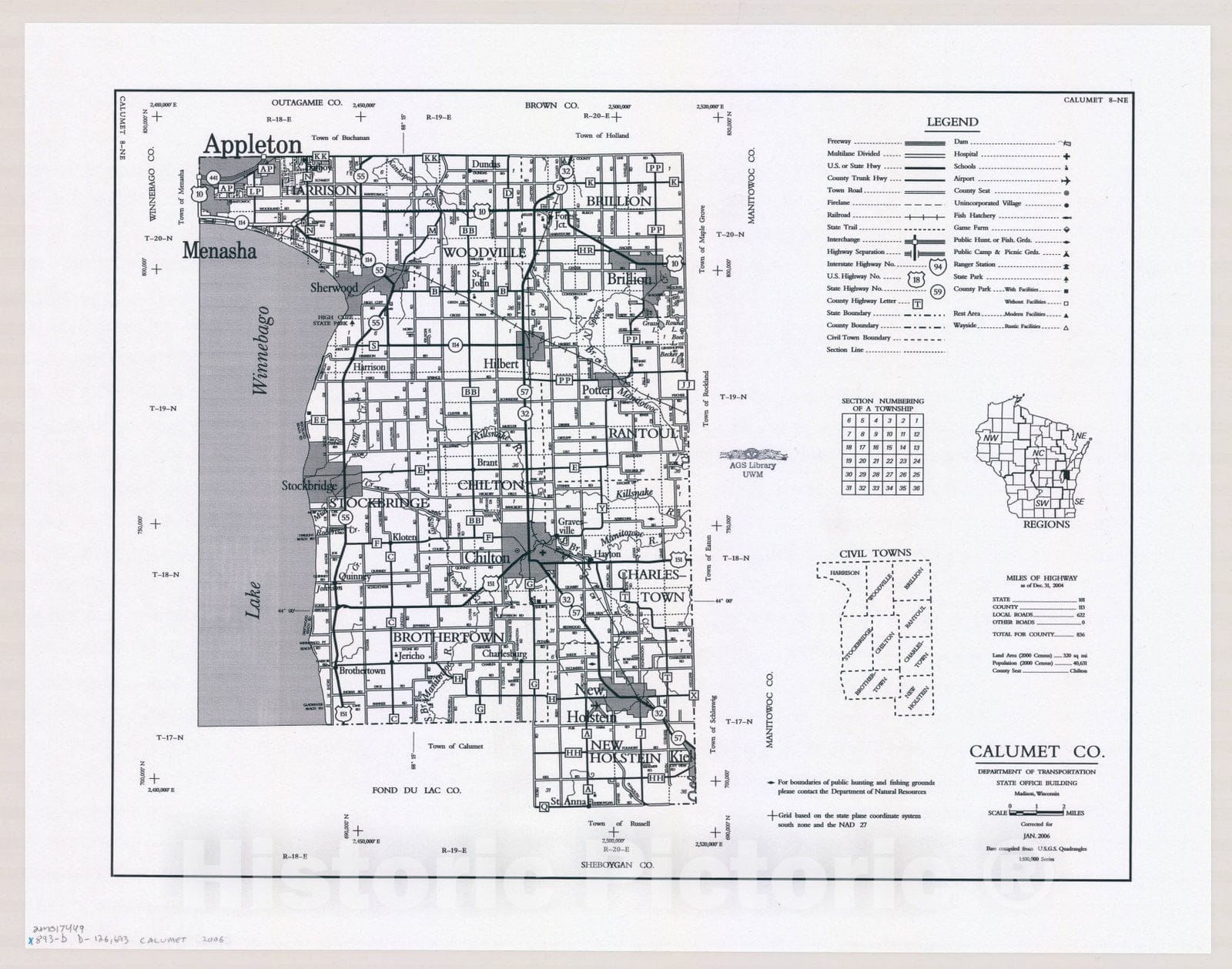 Map : Calumet County, Wisconsin 1984 1, [Wisconsin county transportation maps] , Antique Vintage Reproduction