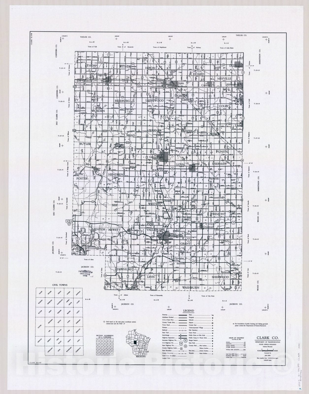 Map : Clark County, Wisconsin 1984 1, [Wisconsin county transportation maps] , Antique Vintage Reproduction