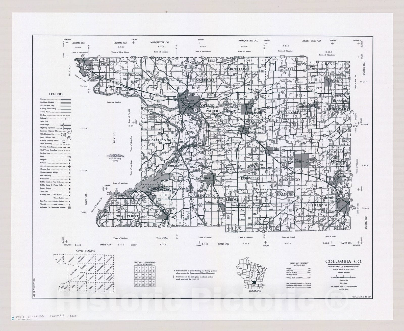 Map : Columbia County, Wisconsin 1984 1, [Wisconsin county transportation maps] , Antique Vintage Reproduction