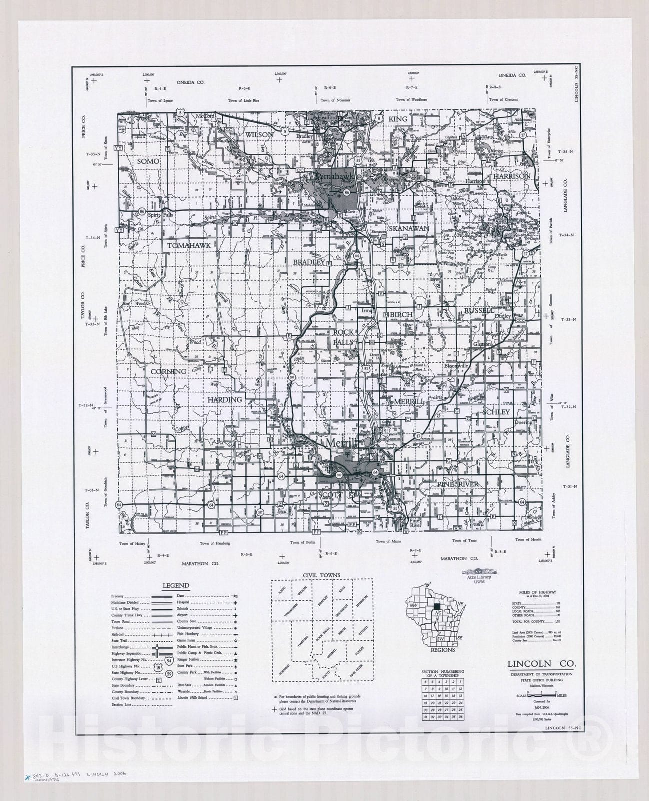 Map : Lincoln County, Wisconsin 2006, [Wisconsin county transportation maps] , Antique Vintage Reproduction